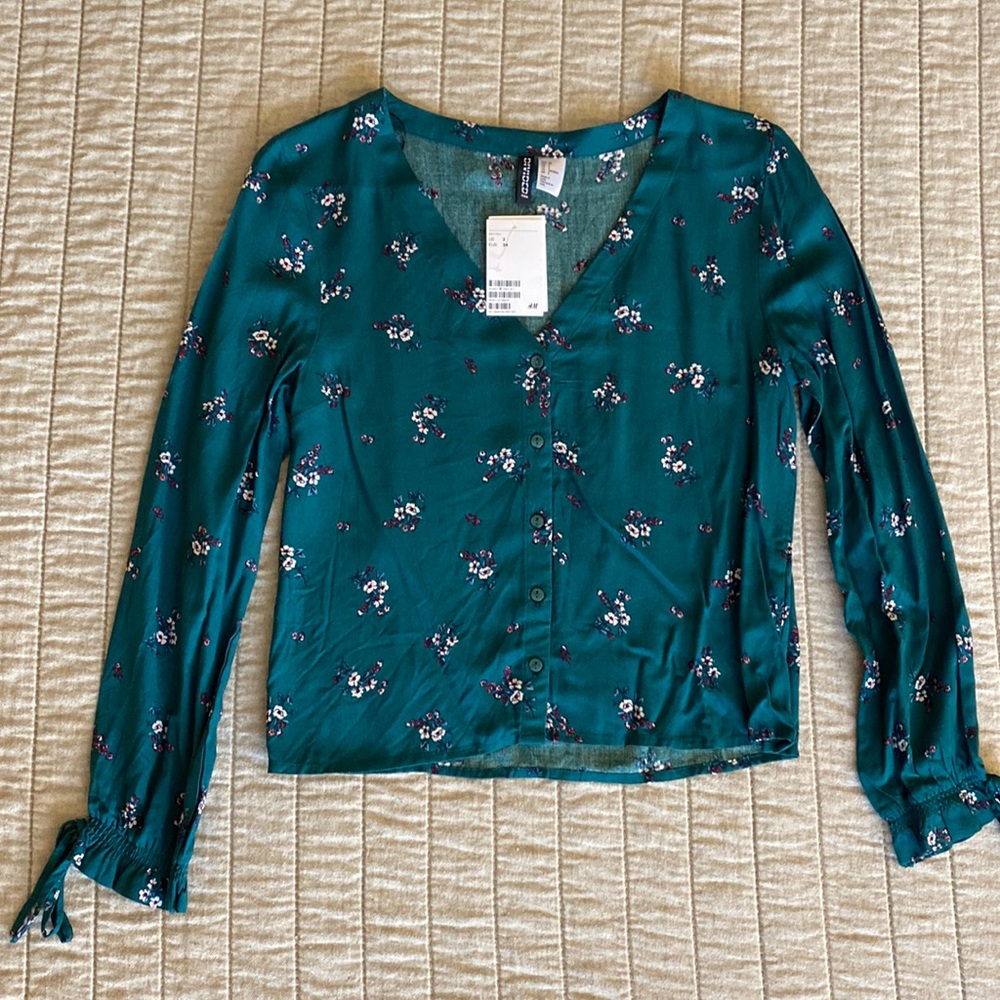 H&M Green Floral Blouse